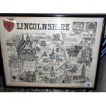 A framed map of Lincolnshire copyright R.F. International MCMLXXIV 52.
