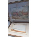 A framed and glazed watercolour cottage scene and an unglazed watercolour beach scene signed Hayden.