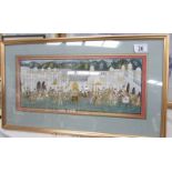 A framed and glazed print of an Indian procession, image 40 x 16, frame 55 x 32.