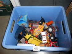 A box of play worn Corgi, Matchbox and Britain's diecast vehicles etc.