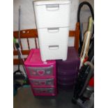 3 plastic office storage drawer units