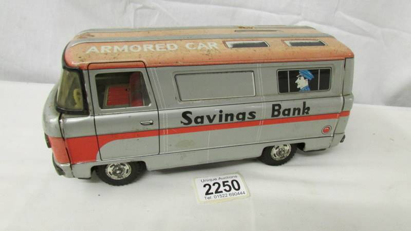 A 1960's Japanese tin plate armoured car saving bank by Hayashi, Japan. - Image 2 of 4