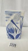 An Anita Harris Studio Pottery blue & a white lustre dragonfly design vase, 15 cm tall,