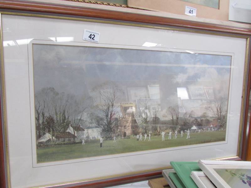 A framed and glazed print entitled 'The Opening Match' from a painting by Roy Perry R I. Image 56.