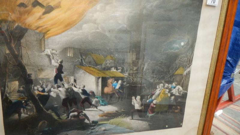 A birds eye maple framed and glazed print entitled 'The Escape of John Wesley', dated 1870. - Image 7 of 8