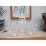 A Port Meirion glass water jug and 4 matching glasses, Jug height 25cm, glass height 14.25cm approx.