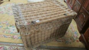 A large old wicker trunk.