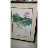 A Chinese signed framed and glazed floral print. 71.5 x 97.5 cm.