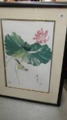 A Chinese signed framed and glazed floral print. 71.5 x 97.5 cm.