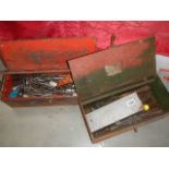 2 old tin boxes of drills etc.