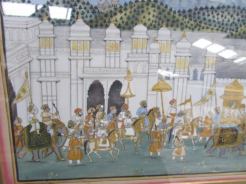 A framed and glazed print of an Indian procession, image 40 x 16, frame 55 x 32. - Image 3 of 4
