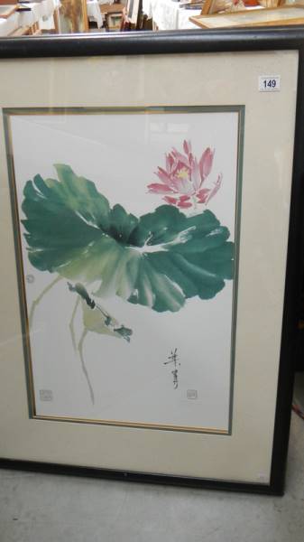 A Chinese signed framed and glazed floral print. 71.5 x 97.5 cm. - Image 4 of 5