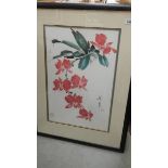 A Chinese signed framed and glazed floral print. 71.5 x 97.5 cm.