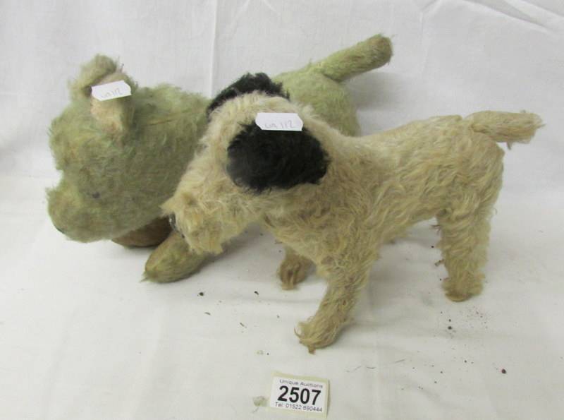 2 vintage stuffed dog toys including Farnells Alpha toys.