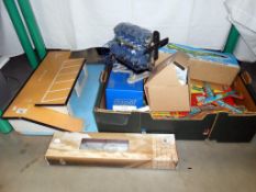 A quantity of empty boxes, tinplate aeroplane, Dinky Rolls Royce, detailed model engine etc,