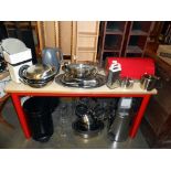 A good quantity of stainless kitchen dishes and other kitchenalia etc.