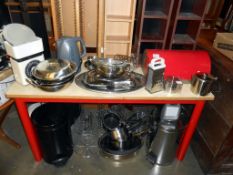 A good quantity of stainless kitchen dishes and other kitchenalia etc.