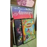 3 framed foreign Disney posters including large Italian The Aristocats,
