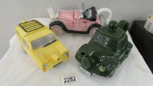 An 'Only Fools and Horses' teapot and 2 other car teapots.