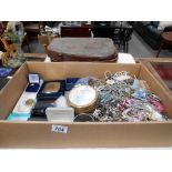 A large box of costume jewellery including vintage travel case a/f