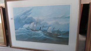 A framed and glazed print of I K Brunel's Iron Screw Steamship Great Britain,