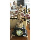 A 19th century French clock with ormolu mounts, enamel dial and surmounted female figure, a/f.