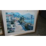 A large framed and glazed continental scene print.
