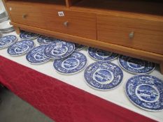A set of 12 vintage blue and white plates with boating scene Diameter 20.5cm.