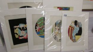 Collection of 6 x 1920s/30s art deco pochoir prints (hand stencilled) possibly French two signed