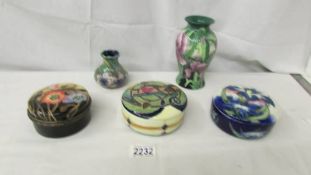 3 old Tupton Ware lidded pots, An old tupton ware vase and another vase in the style of Moorcroft.