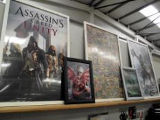 2 Assassins Creed posters and a Marvel comic group poster 97cm x 66cm, 2 x 3D pictures 46.5cm x 36.