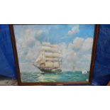 A well executed watercolour of a sailing ship, 66 x 46 cm.