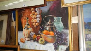 A 20th century oil on board still life signed P Rigley.