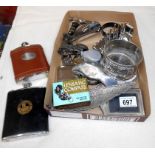 A mixed lot of plated items including hip flasks etc.