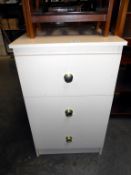 A cream melamine bedroom 3 drawer bedside chest 47cm x 46cm x height 78cm