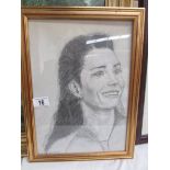 A framed and glazed charcoal portrait of a lady by Joyce Snowden (Lincolnshire Artist's Society