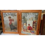 Two pine framed advertisements for Bisto and Peak Freans, 53 x 71 cm.