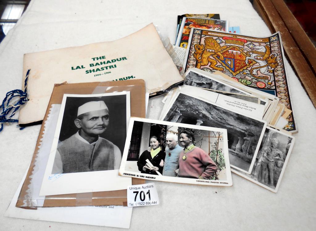 A selection of Nehru memorabilia/ephemera including postcards etc.
