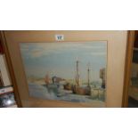 A framed and glazed watercolour entitled 'Barges in The Medwin' by Frank Sherwin.