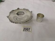 A silver footed bon bon dish, maker W & H (Walker and Hall) and a silver spirit measure,