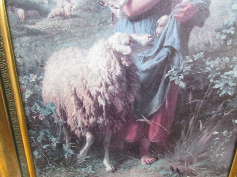 A gilt framed hand varnished print entitled 'The Shepherdess' by J B Hofnor, image 38 x 26, - Image 3 of 4