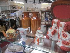 Two staffordshire dogs, 2 Withernsea urn vases, A spode jug etc.