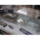 A quantity of silver plated Queen Anne trays and other items including cake server/slices