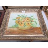 A gilt framed oil on board 'Marigolds' signed H Richardson. Image 36 x 29 cm, frame 47 x 40 cm.