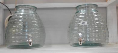 2 large glass beehive water dispensers with taps (no lids) decorative items,