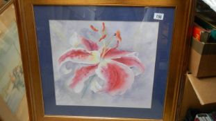 A large gilt framed and glazed study of an orchid signed Joanne Wade, 74.5 x 70 cm.
