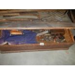 An old pine tool box and tools.