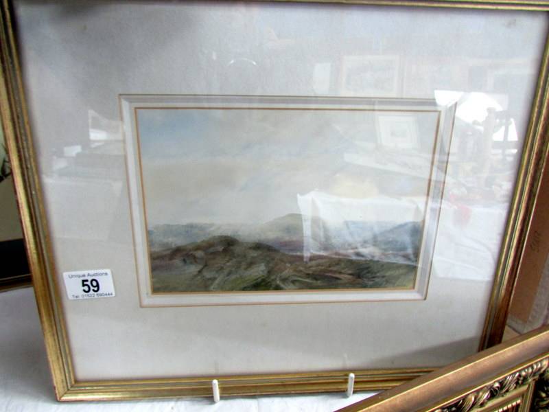 A framed and glazed watercolour mountain scene signed Lauder, image 22 z 15 cm, frame 41 x 35 cm.