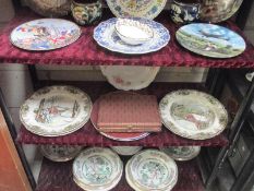 3 shelves of vintage cabinet plates etc.