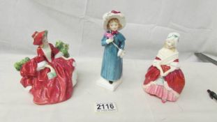 3 Royal Doulton figurines - Peggy HN2038, Carrie HN2800 and Lydia HN1908.